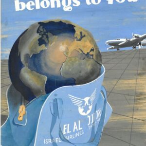 גלובוס נמצא בתוך תיק של אל-על. מרחוק רואים מטוס אל על ולמעלה כתוב The Whole World Belongs to You.