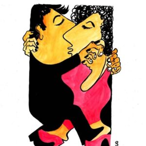 זוג מחובק בתנועת ריקוד כאשר קו אחד מפריד ביניהם