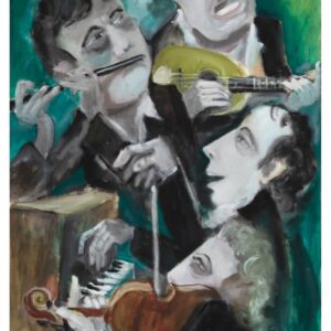 ארבעה נגנים: אחד על פסנתר, שני על כינור, שלישי על חליל צד ורביעי על מנדולינה