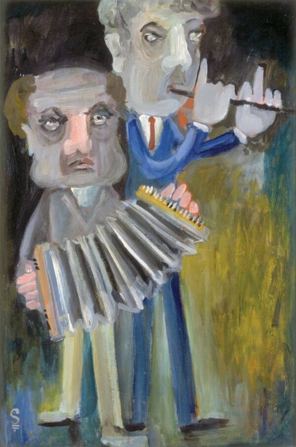 שני נגנים מנגנים. אחד על אקורדיון והשני על חליל