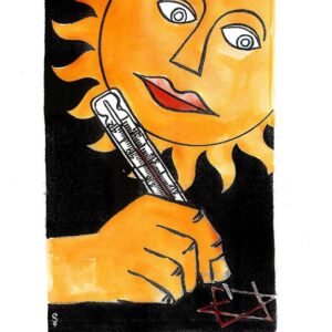 השמש עם פנים מחייכות מציירת מגן דוד בעזרת מדחום