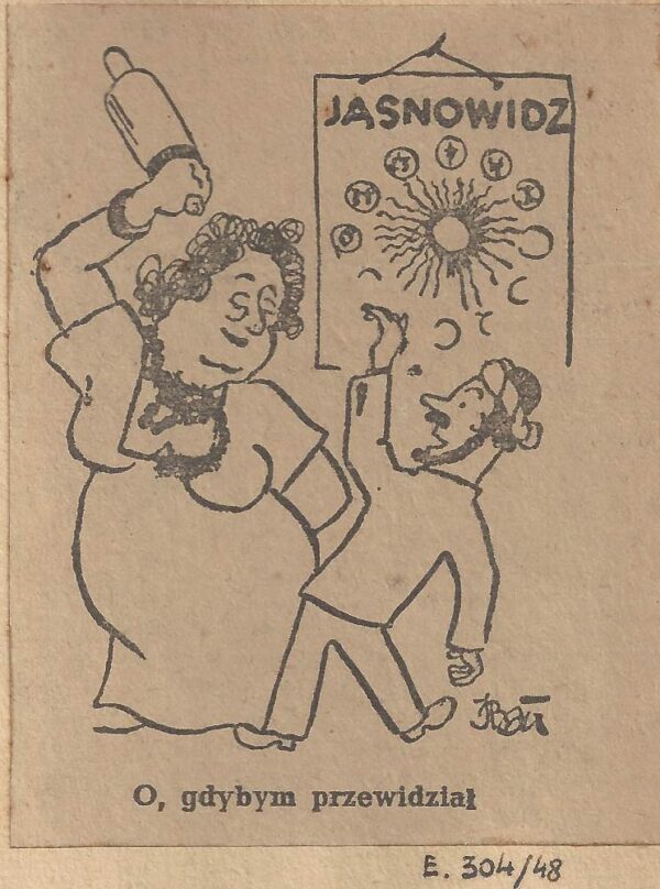 קריקטורה שיוסף באו אייר עבור עתונים בפולין בתום מלחמת העולם השנייה