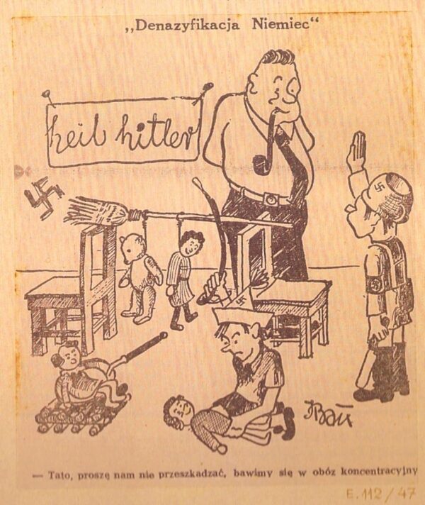 קריקטורה שיוסף באו אייר עבור עתונים בפולין בתום מלחמת העולם השנייה