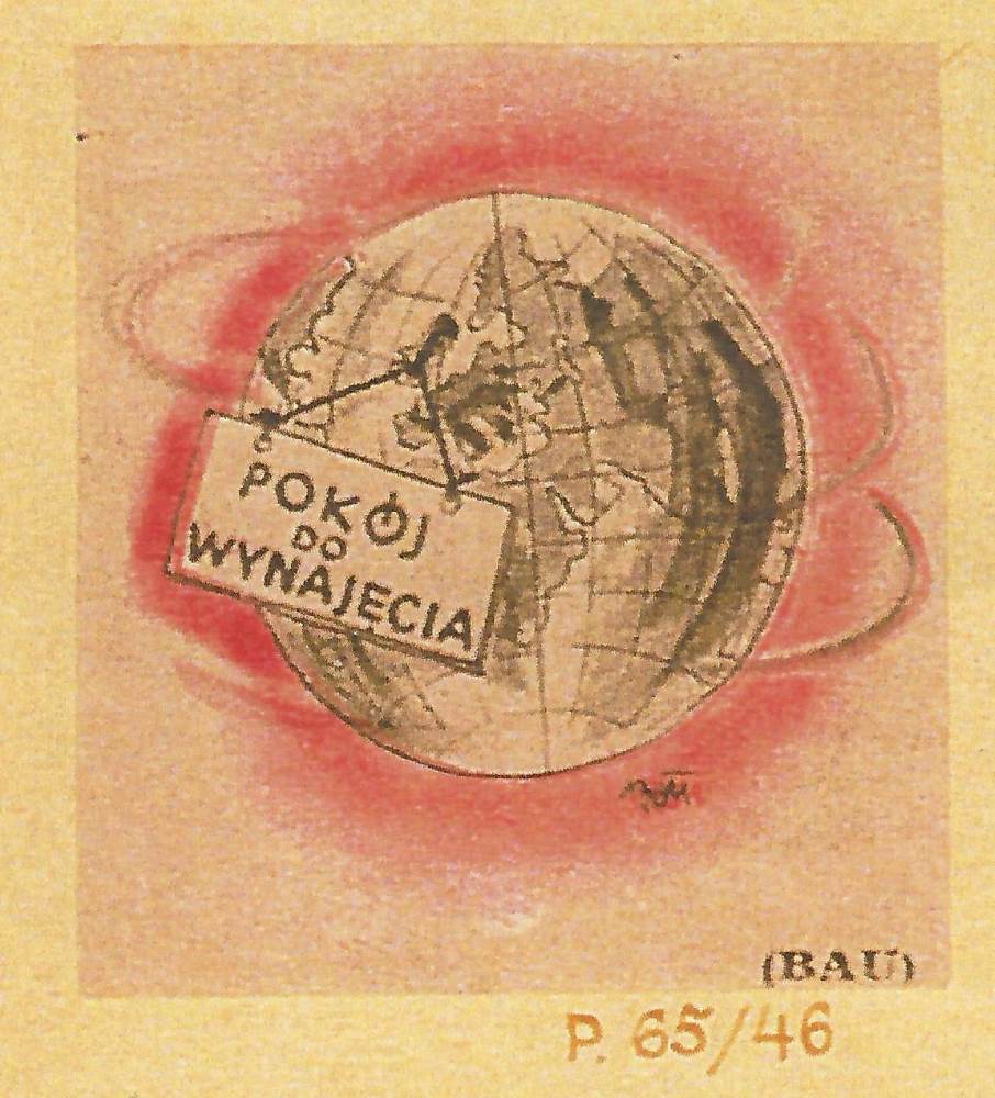 קריקטורה שיוסף באו אייר עבור עתונים בפולין בתום מלחמת העולם השנייה