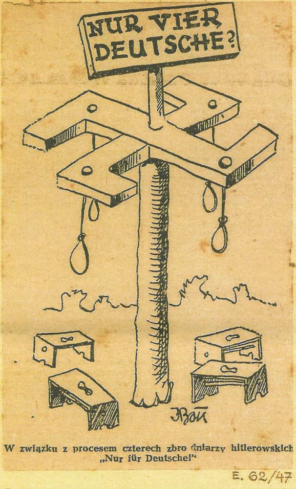קריקטורה שיוסף באו אייר עבור עתונים בפולין בתום מלחמת העולם השנייה